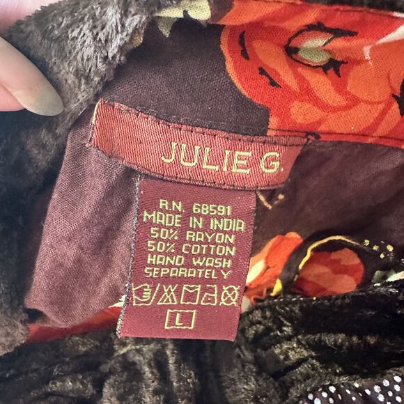 Womens Y2K Velvet Maxi Skirt Large Brown Floral Full Julie G Festival Paneled - Picture 4 of 7